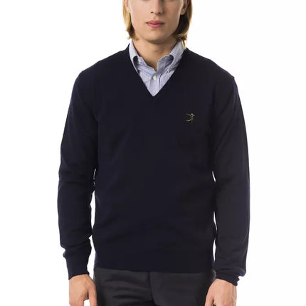Uominitaliani Blue Merino Wool Men Sweater