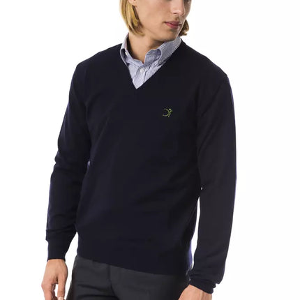 Uominitaliani Blue Merino Wool Men Sweater