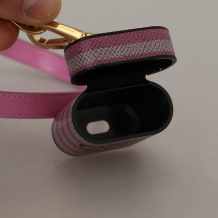 Dolce & Gabbana Pink Black Leather Strap Gold Metal Logo Airpods Case