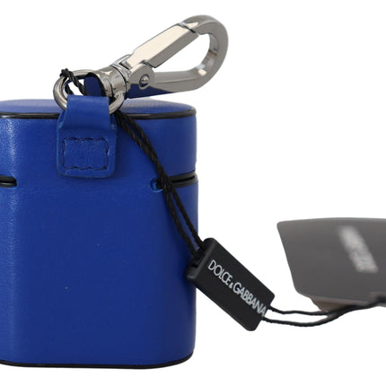 Dolce & Gabbana Blue Leather Silver Metal Logo Airpods Case