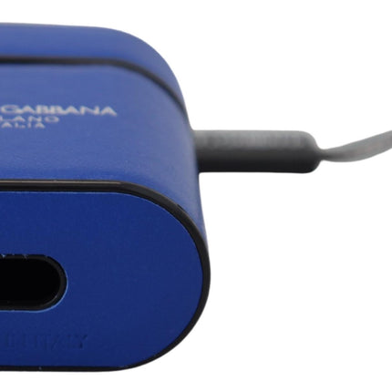 Dolce & Gabbana Blue Leather Silver Metal Logo Airpods Case