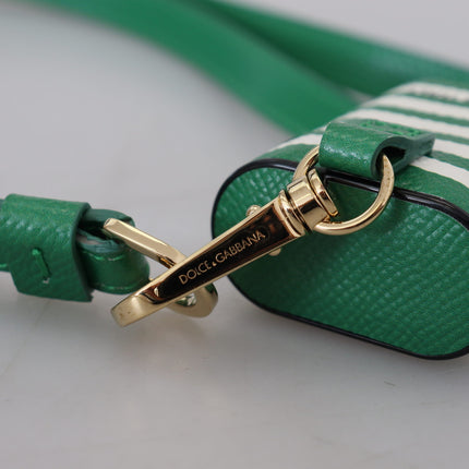 Dolce & Gabbana Green Leather Strap Gold Metal Logo Airpods Case