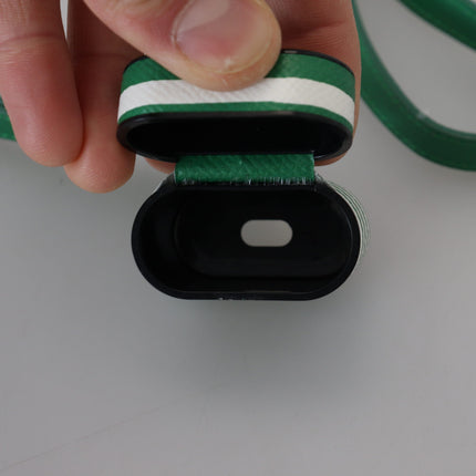 Dolce & Gabbana Green Leather Strap Gold Metal Logo Airpods Case