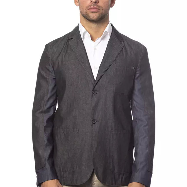 Verri Gray Cotton Men Single Breasted Blazer
