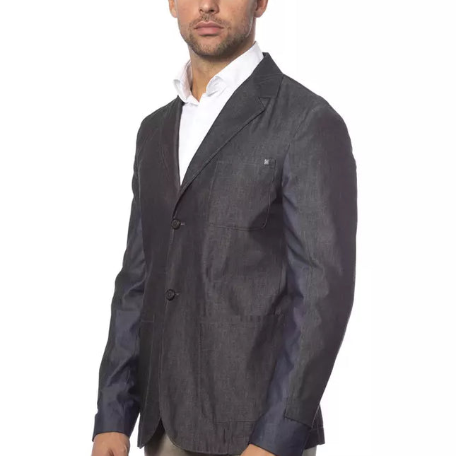 Verri Gray Cotton Men Single Breasted Blazer