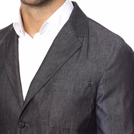 Verri Gray Cotton Men Single Breasted Blazer