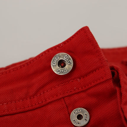 Dolce & Gabbana Red Cotton Straight Fit Men Denim Jeans