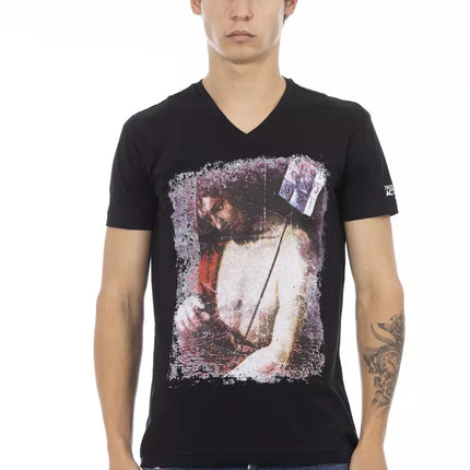 Trussardi Action Black Cotton Men's V-Neck T-Shirt
