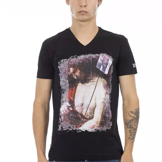 Trussardi Action Black Cotton Men's V-Neck T-Shirt