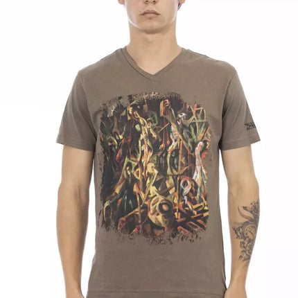 Trussardi Action Brown Cotton Men's V-Neck T-Shirt