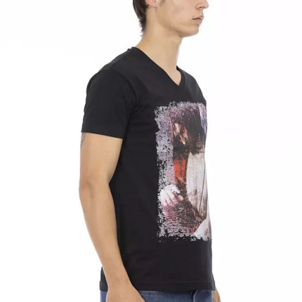 Trussardi Action Black Cotton Men's V-Neck T-Shirt