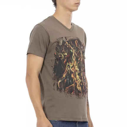 Trussardi Action Brown Cotton Men's V-Neck T-Shirt