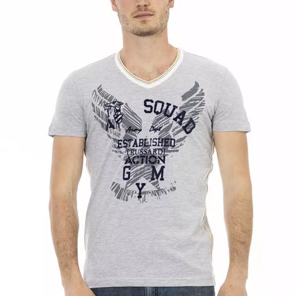 Trussardi Action Gray Cotton Men's V-Neck T-Shirt