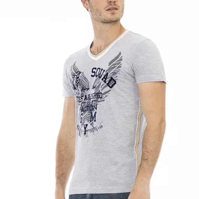 Trussardi Action Gray Cotton Men's V-Neck T-Shirt