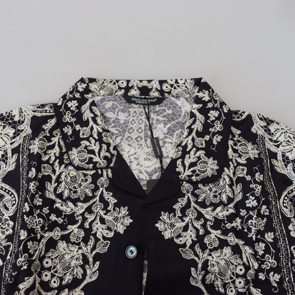 Dolce & Gabbana Blue Silk Floral Baroque Satin Casual Shirt