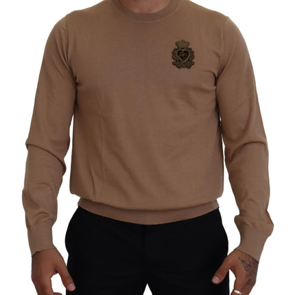 Dolce & Gabbana Beige Cashmere Crown Logo Pullover Sweater