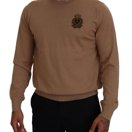 Dolce & Gabbana Beige Cashmere Crown Logo Pullover Sweater