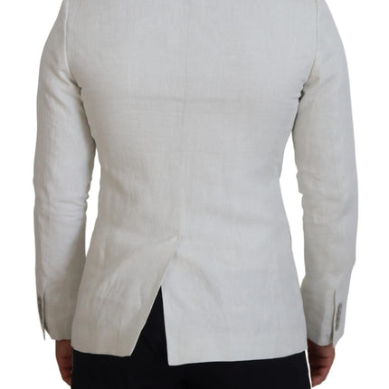 Dolce & Gabbana White Linen Slim Fit Jacket Blazer