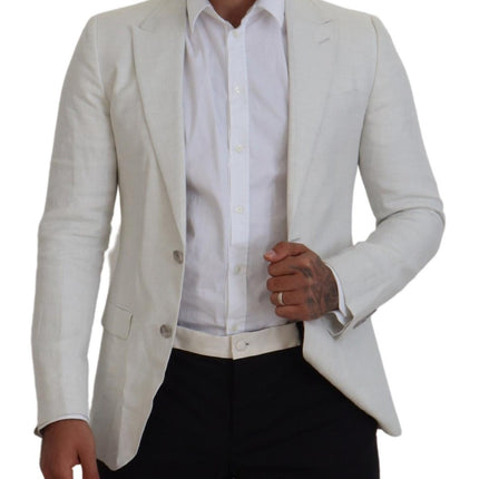 Dolce & Gabbana White Linen Slim Fit Jacket Blazer