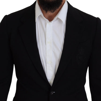 Dolce & Gabbana Black Wool Crown Slim Fit Jacket Blazer