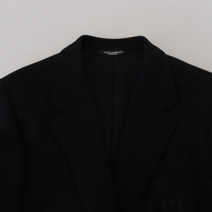 Dolce & Gabbana Black Wool Crown Slim Fit Jacket Blazer