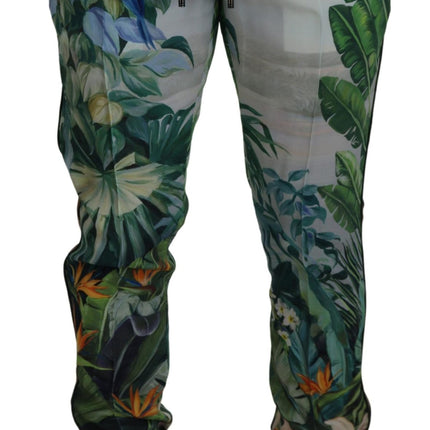 Dolce & Gabbana White Floral Printed Men Jogger Pants