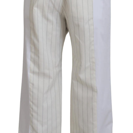 Dolce & Gabbana White Cotton Striped Formal Pants