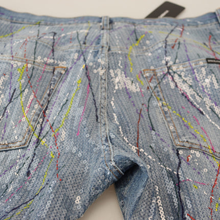 Dolce & Gabbana Blue Cotton Color Splash Print Denim Jeans