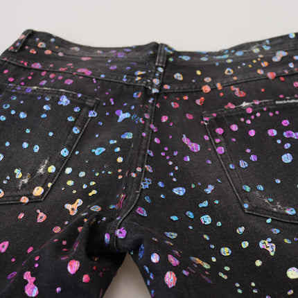 Dolce & Gabbana Black Multicolor Print Tattered Denim Jeans