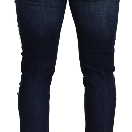 Dolce & Gabbana Blue Cotton Studded Low Waist Denim Jeans