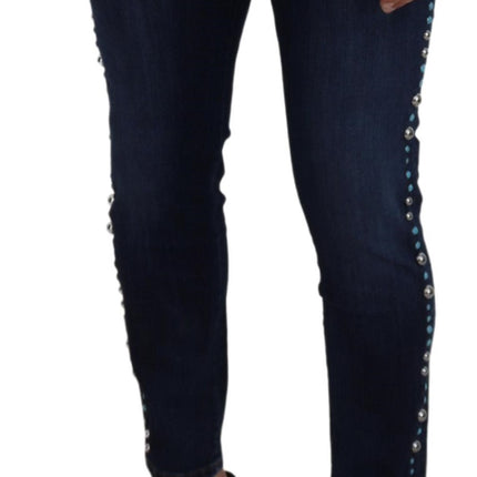 Dolce & Gabbana Blue Cotton Studded Low Waist Denim Jeans