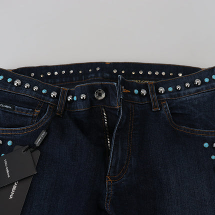 Dolce & Gabbana Blue Cotton Studded Low Waist Denim Jeans