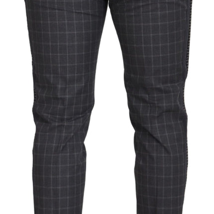 Dolce & Gabbana Grey Cotton Checkered Chino Pants