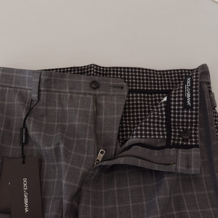 Dolce & Gabbana Grey Cotton Checkered Chino Pants
