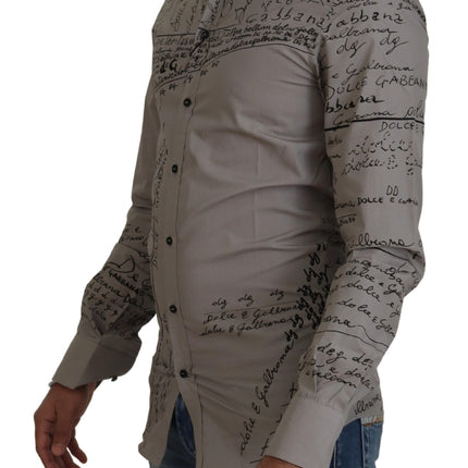 Dolce & Gabbana Gray Printed Cotton Slim Dress GOLD Shirt