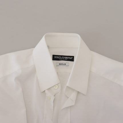 Dolce & Gabbana White Cotton Slim Fit Formal Dress GOLD Shirt