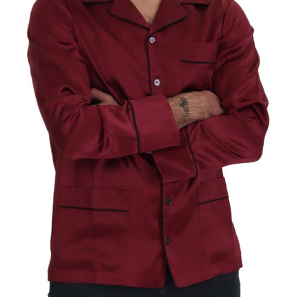 Dolce & Gabbana Red Silk Lounge Top Pajama Sleepwear Shirt