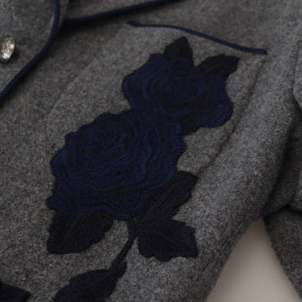 Dolce & Gabbana Gray Wool Roses Slim Fit Jacket Blazer