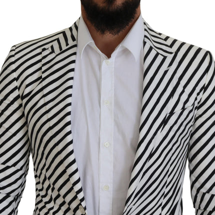 Dolce & Gabbana White Black Striped Slim Fit Jacket Blazer