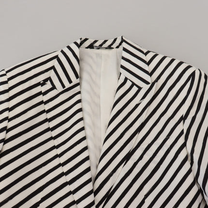 Dolce & Gabbana White Black Striped Slim Fit Jacket Blazer