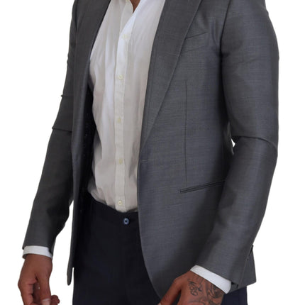 Dolce & Gabbana Gray Wool Silk Slim Fit Jacket Blazer