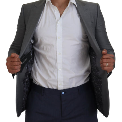 Dolce & Gabbana Gray Wool Silk Slim Fit Jacket Blazer