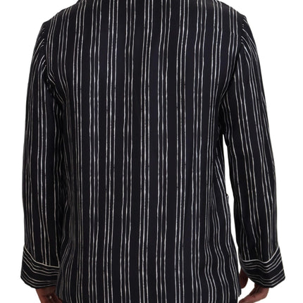 Dolce & Gabbana Blue Striped Silk Pajama Shirt Jacket