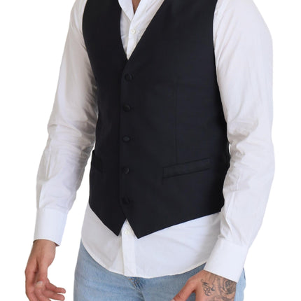 Dolce & Gabbana Black Wool Stretch Waistcoat Formal Vest