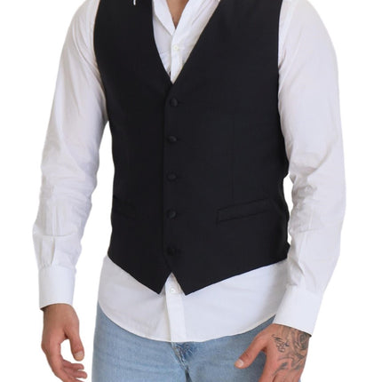 Dolce & Gabbana Black Wool Stretch Waistcoat Formal Vest