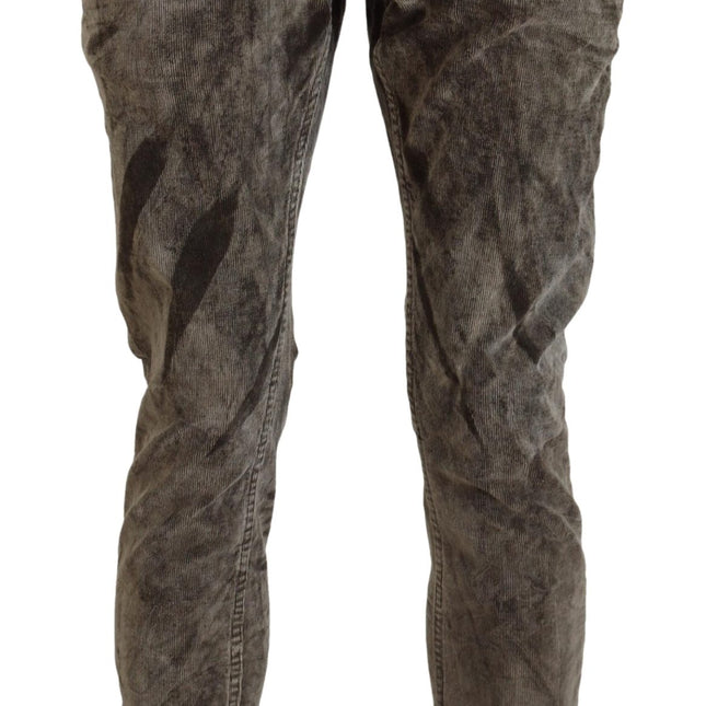 Acht Gray Washed Cotton Corduroy Slim Fit Men Jeans