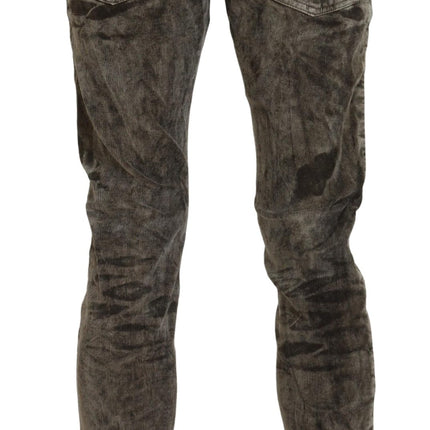 Acht Gray Washed Cotton Corduroy Slim Fit Men Jeans