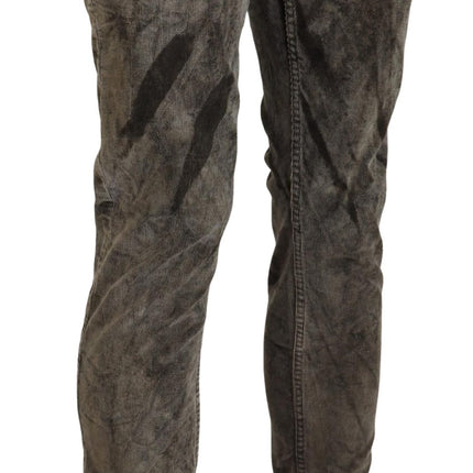 Acht Gray Washed Cotton Corduroy Slim Fit Men Jeans