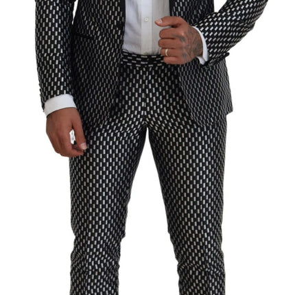 Dolce & Gabbana Black White Silk MARTINI Slim Fit Suit