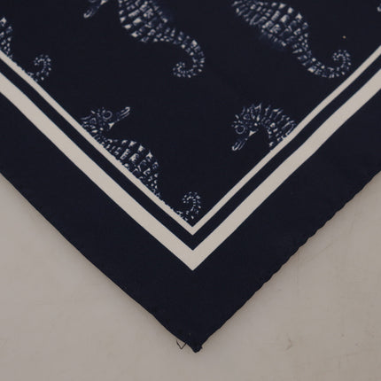 Dolce & Gabbana Blue Seahorse DG Printed Square Handkerchief Scarf